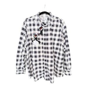Lighthouse Apparel Black/White Checkered Long-sleeve Flannel Snowman Shirt Large